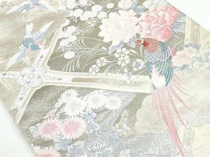 平和屋着物◎六通柄袋帯 唐織 花鳥文 プラチナ箔二重織 正絹 逸品 AAAK4952Aru