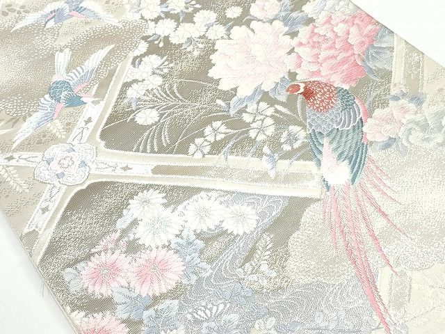 平和屋着物◎六通柄袋帯 唐織 花鳥文 プラチナ箔二重織 正絹 逸品 AAAK4952Aru