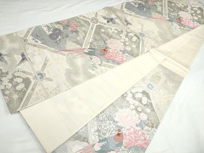 平和屋着物◎六通柄袋帯 唐織 花鳥文 プラチナ箔二重織 正絹 逸品 AAAK4952Aru