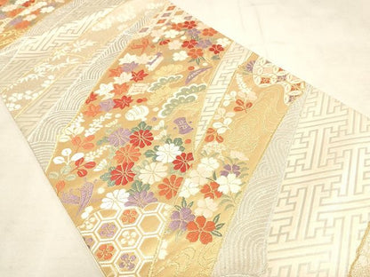 平和屋着物◎六通柄袋帯 唐織 吉祥花文 金銀糸 正絹 逸品 AAAL0748Apf