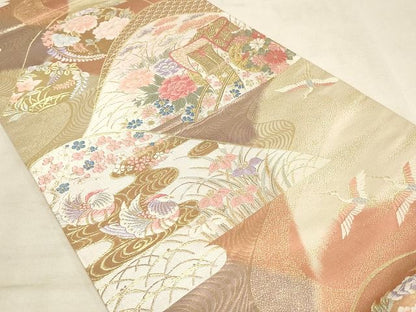 平和屋着物◎六通柄袋帯 唐織 山取桃山小袖 金糸 正絹 逸品 AAAL0741Apf