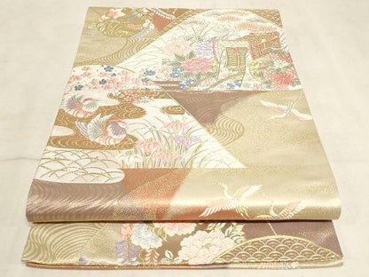 平和屋着物◎六通柄袋帯 唐織 山取桃山小袖 金糸 正絹 逸品 AAAL0741Apf