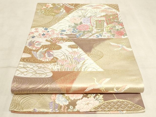 平和屋着物◎六通柄袋帯 唐織 山取桃山小袖 金糸 正絹 逸品 AAAL0741Apf