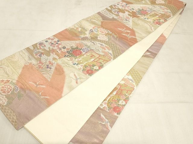 平和屋着物◎六通柄袋帯 唐織 山取桃山小袖 金糸 正絹 逸品 AAAL0741Apf