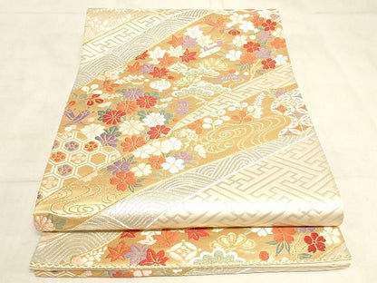 平和屋着物◎六通柄袋帯 唐織 吉祥花文 金銀糸 正絹 逸品 AAAL0748Apf
