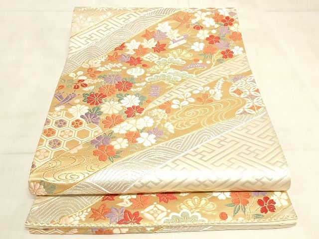 平和屋着物◎六通柄袋帯 唐織 吉祥花文 金銀糸 正絹 逸品 AAAL0748Apf