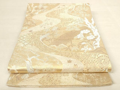 平和屋着物◎六通柄袋帯 渡橋風景花文 金銀糸 正絹 逸品 AAAL0770Apf