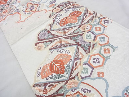 平和屋着物◎六通柄袋帯 唐織 雲取り有職文 銀糸 逸品 BAAJ0570qt