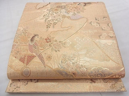 平和屋着物◎佐賀錦 六通柄袋帯 花鳥絵巻 金糸 逸品 BAAJ8926qt