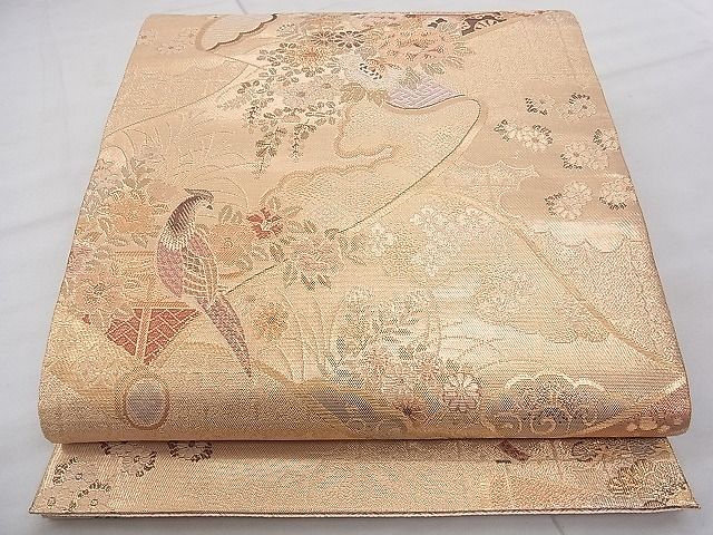 平和屋着物◎佐賀錦 六通柄袋帯 花鳥絵巻 金糸 逸品 BAAJ8926qt