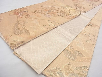 平和屋着物◎佐賀錦 六通柄袋帯 花鳥絵巻 金糸 逸品 BAAJ8926qt