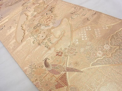 平和屋着物◎佐賀錦 六通柄袋帯 花鳥絵巻 金糸 逸品 BAAJ8926qt
