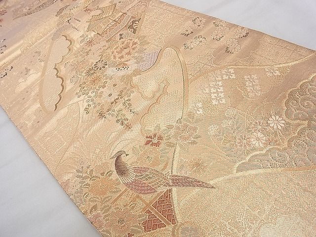 平和屋着物◎佐賀錦 六通柄袋帯 花鳥絵巻 金糸 逸品 BAAJ8926qt