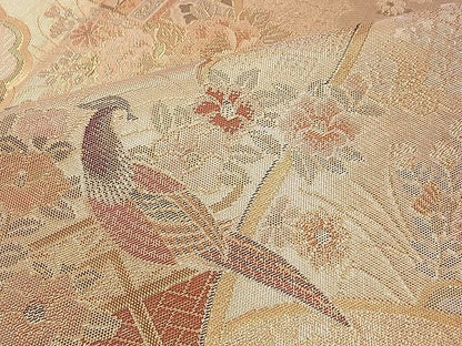 平和屋着物◎佐賀錦 六通柄袋帯 花鳥絵巻 金糸 逸品 BAAJ8926qt