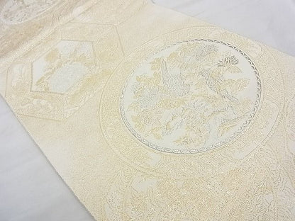 平和屋着物◎六通柄袋帯 花鳥絵皿 金糸 逸品 BAAJ8947qt