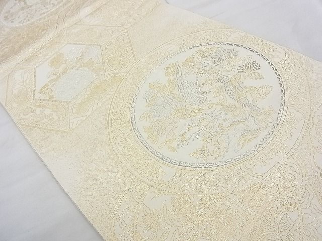 平和屋着物◎六通柄袋帯 花鳥絵皿 金糸 逸品 BAAJ8947qt