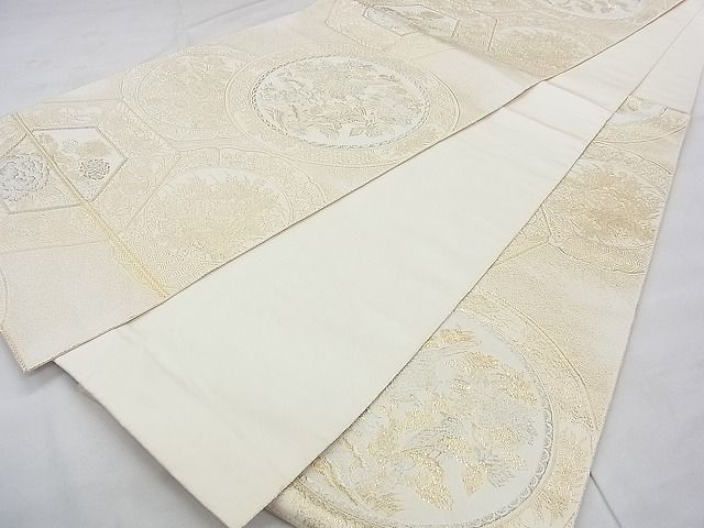 平和屋着物◎六通柄袋帯 花鳥絵皿 金糸 逸品 BAAJ8947qt