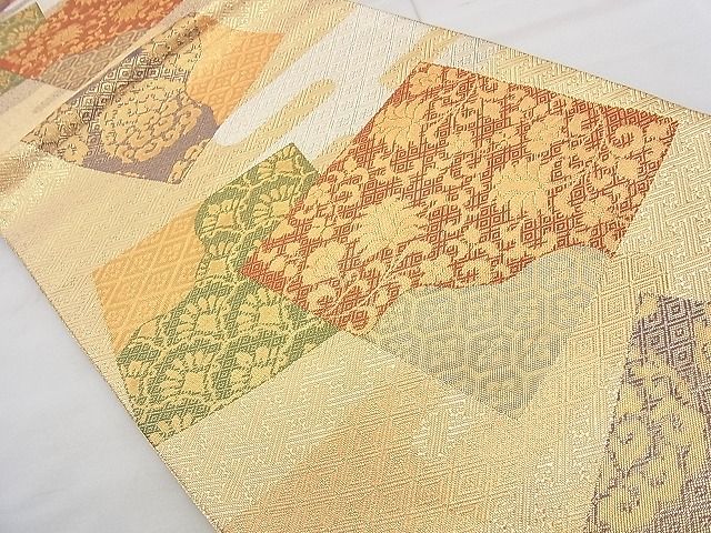 平和屋着物◎佐賀錦 六通柄袋帯 古裂色紙文 金銀糸