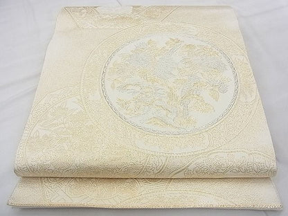 平和屋着物◎六通柄袋帯 花鳥絵皿 金糸 逸品 BAAJ8947qt