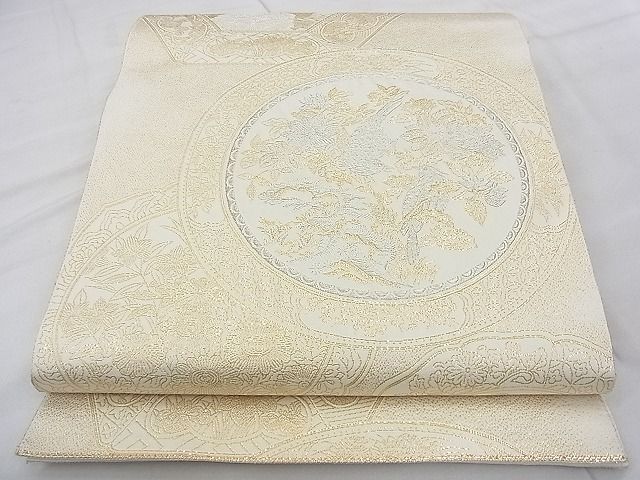 平和屋着物◎六通柄袋帯 花鳥絵皿 金糸 逸品 BAAJ8947qt