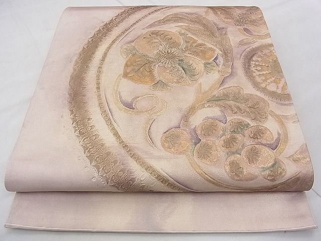 平和屋着物◎太鼓柄袋帯 ふくれ織 花唐草文 金彩 逸品 BAAJ8970qt