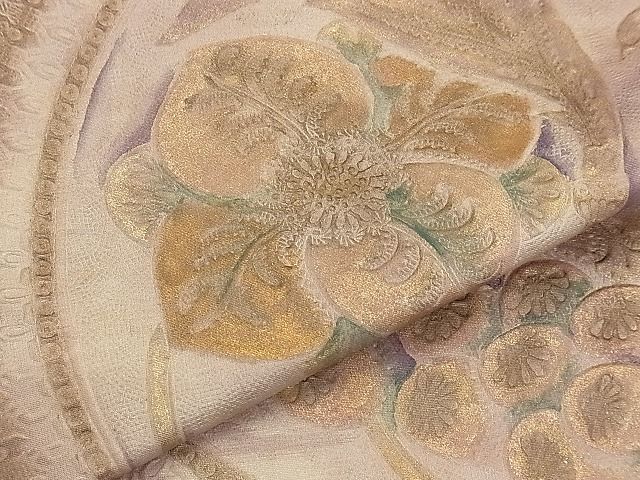 平和屋着物◎太鼓柄袋帯 ふくれ織 花唐草文 金彩 逸品 BAAJ8970qt