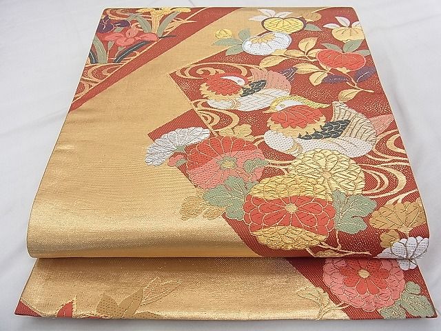 平和屋着物◎六通柄袋帯 唐織 鴛鴦花文 金銀糸 逸品 BAAJ8986qt