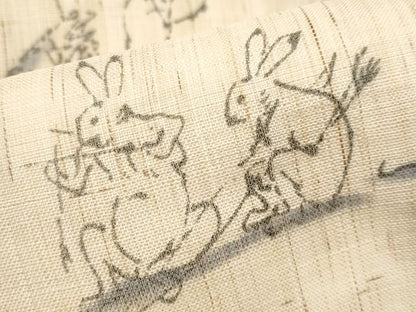平和屋本店■極上　夏物　ワンタッチつけ帯　手描き　鳥獣戯画　麻　逸品　未使用　CYAA0722s4