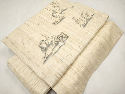 平和屋本店■極上　夏物　ワンタッチつけ帯　手描き　鳥獣戯画　麻　逸品　未使用　CYAA0722s4