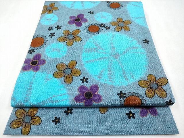 平和屋本店■希少　染色作家　山本由季　九寸開き名古屋帯　手描き　舞花文　金彩　鬼しぼ縮緬　逸品　CYAA0718s4