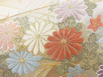 平和屋着物◎六通柄袋帯 唐織 エ霞渡橋流水花文 金銀糸 逸品 BAAJ6952sa