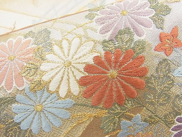 平和屋着物◎六通柄袋帯 唐織 エ霞渡橋流水花文 金銀糸 逸品 BAAJ6952sa