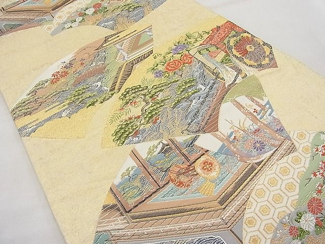 平和屋着物◎六通柄袋帯 扇面重 金糸 逸品 BAAJ6944sa