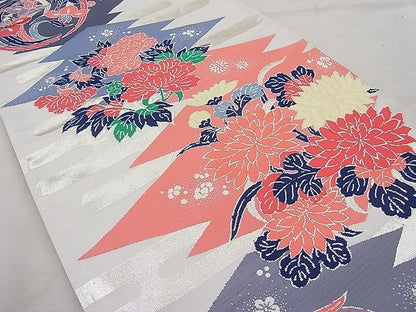 平和屋着物◎六通柄袋帯 唐織 松皮菱草花文 銀糸 逸品 BAAJ6946sa