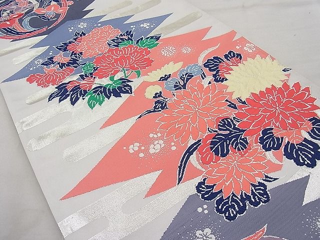平和屋着物◎六通柄袋帯 唐織 松皮菱草花文 銀糸 逸品 BAAJ6946sa