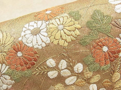 平和屋着物◎太鼓柄袋帯 総刺繍 雲取飛鳥秋草文 金糸 逸品 BAAJ6957sa