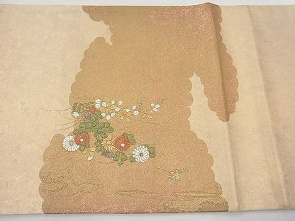 平和屋着物◎太鼓柄袋帯 総刺繍 雲取飛鳥秋草文 金糸 逸品 BAAJ6957sa