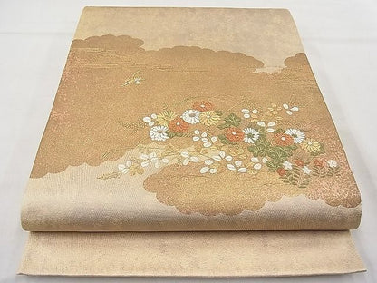 平和屋着物◎太鼓柄袋帯 総刺繍 雲取飛鳥秋草文 金糸 逸品 BAAJ6957sa