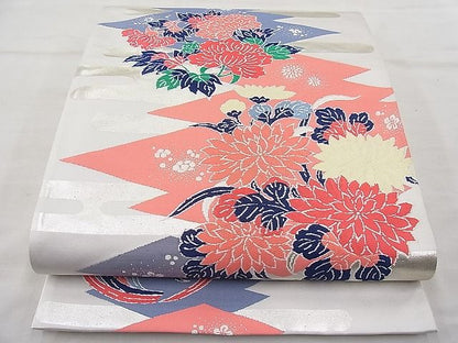 平和屋着物◎六通柄袋帯 唐織 松皮菱草花文 銀糸 逸品 BAAJ6946sa