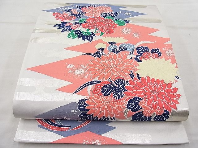 平和屋着物◎六通柄袋帯 唐織 松皮菱草花文 銀糸 逸品 BAAJ6946sa