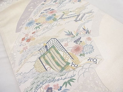 平和屋着物◎六通柄袋帯 御所車地紙風景文 金銀糸 逸品 BAAJ6967sa