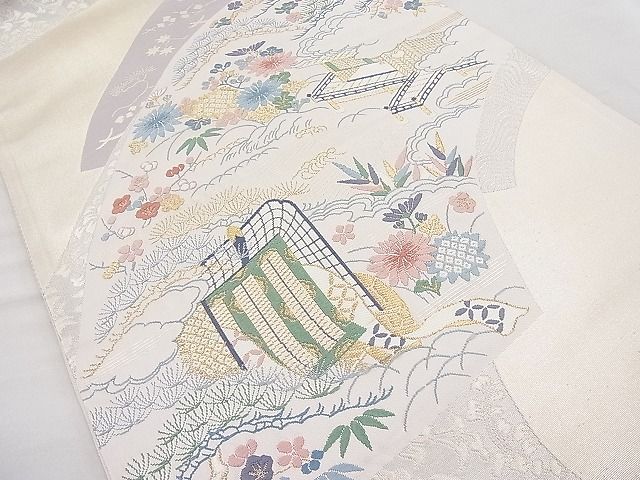 平和屋着物◎六通柄袋帯 御所車地紙風景文 金銀糸 逸品 BAAJ6967sa