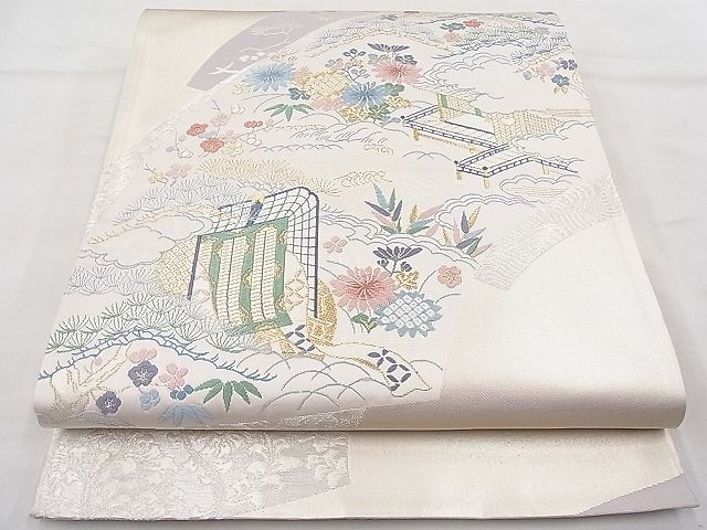 平和屋着物◎六通柄袋帯 御所車地紙風景文 金銀糸 逸品 BAAJ6967sa