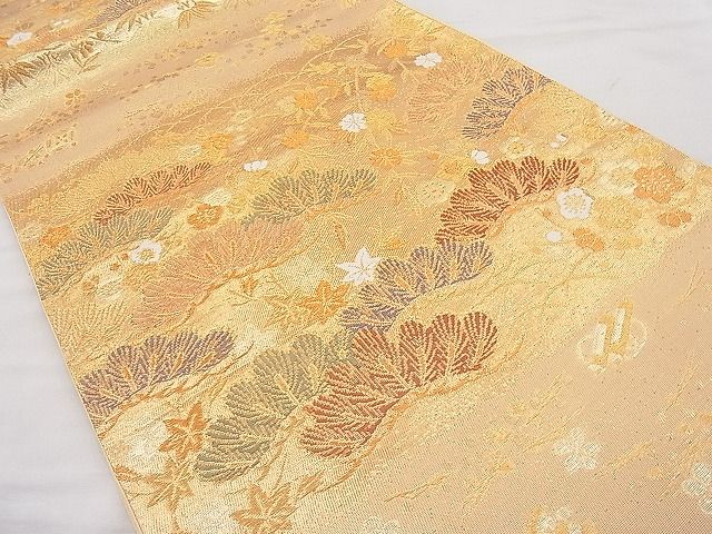 平和屋着物◎六通柄袋帯 唐織 松竹梅桜楓文 金糸 逸品 BAAJ6990sa