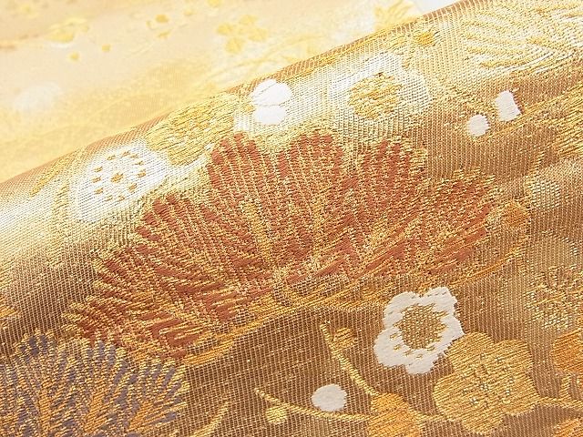 平和屋着物◎六通柄袋帯 唐織 松竹梅桜楓文 金糸 逸品 BAAJ6990sa