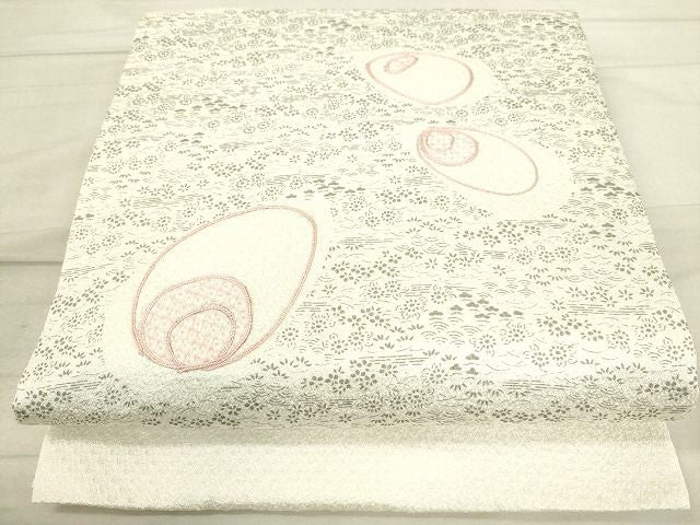平和屋着物◎太鼓柄袋帯 刺繍 草花文 逸品 DAAI1145cm