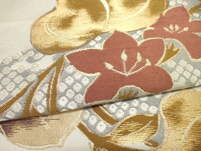 平和屋着物■六通柄袋帯 鹿の子蔦の葉文 金銀糸 逸品 DAAI1657jm