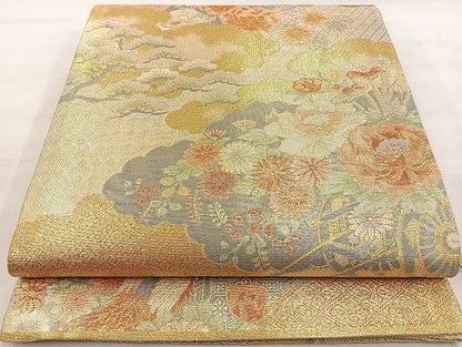 平和屋着物■宝珠本佐賀錦 六通柄袋帯 雲取り花車文 金糸 逸品 BAAJ5871ea