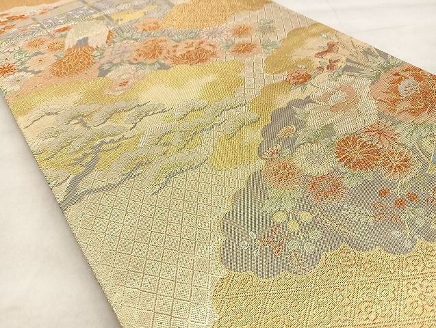 平和屋着物□宝珠本佐賀錦 六通柄袋帯 雲取り花車文