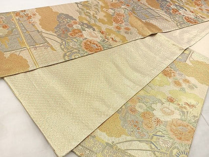 平和屋着物■宝珠本佐賀錦 六通柄袋帯 雲取り花車文 金糸 逸品 BAAJ5871ea